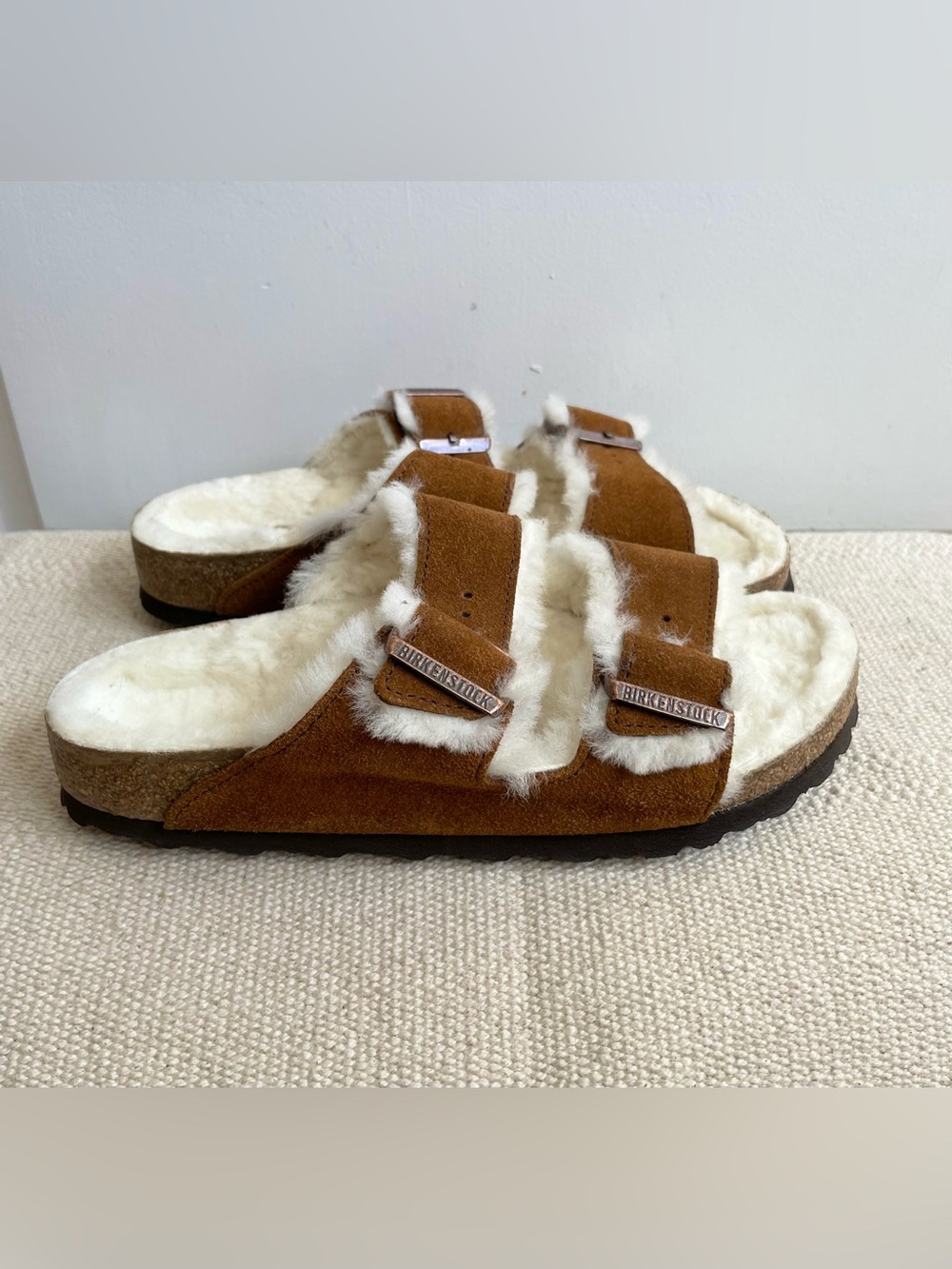 Birkenstock Arizona Shearling Lined Sandals Mink Suede Chunky Size Women’s 38